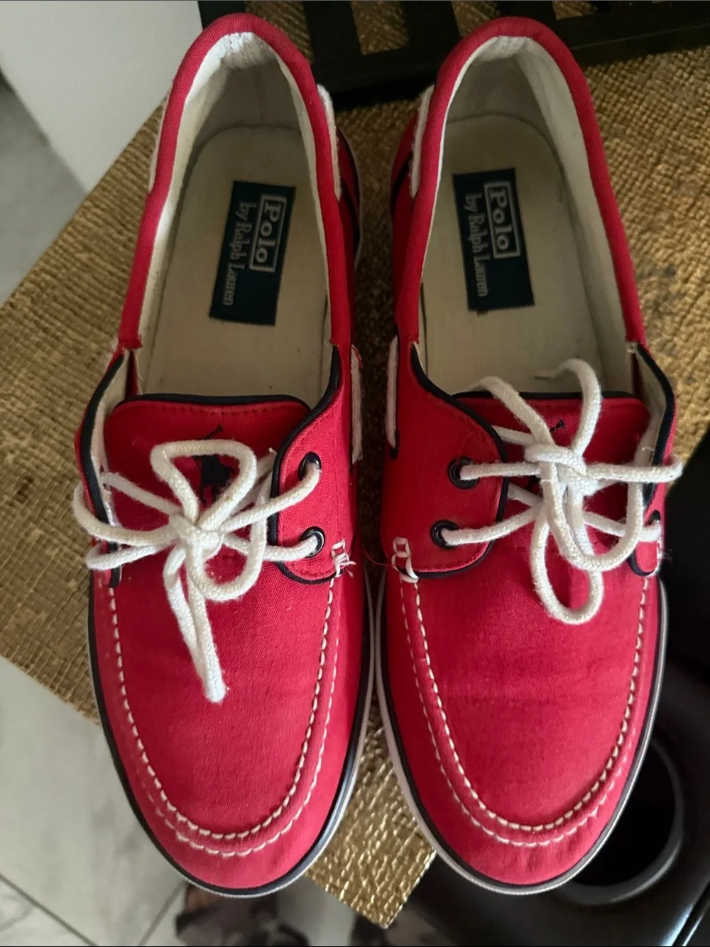 Polo by Ralph Lauren Red Canvas Boat Shoes with White Laces